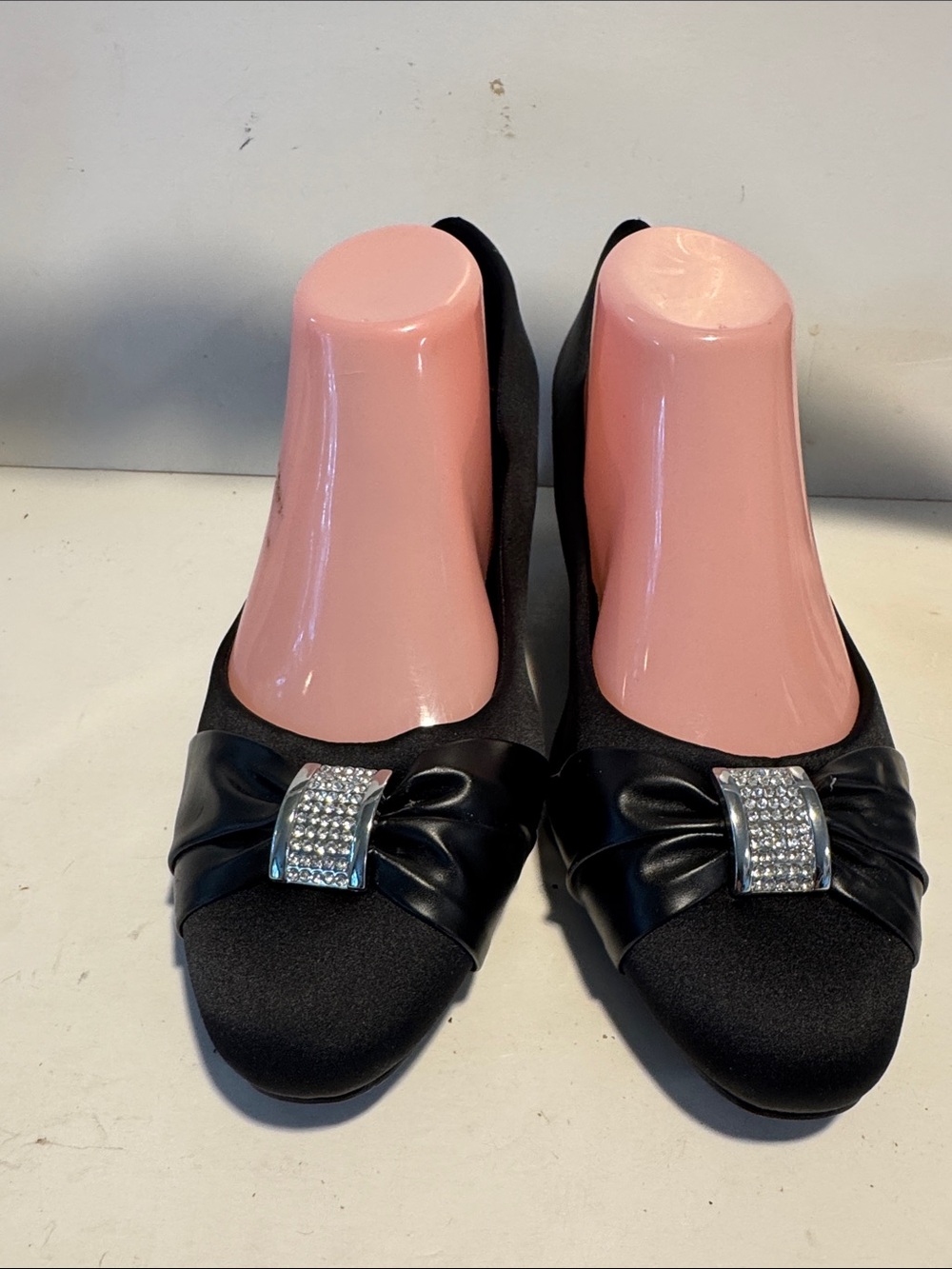 easy street Black Flats with Rhinestone Buckle